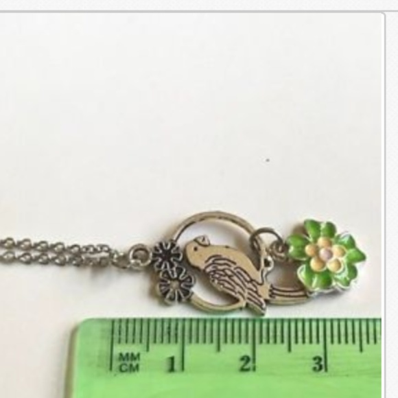 Vintage Parrot Necklace 20" Stainless Steel Chain Silver Tone Island Flowers - Picture 12 of 12